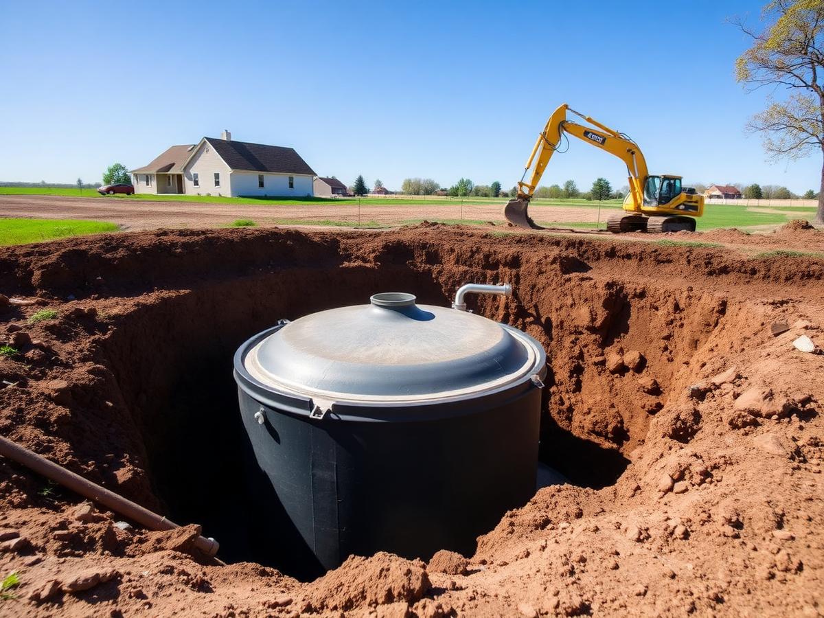 Underground holding tank set in an excavated trench